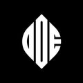 DOE circle letter logo design with circle and ellipse shape. DOE ellipse letters with typographic style. The three initials form a