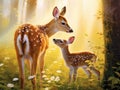 Ai Generated illustration Wildlife Concept of Doe and fawn rubbing noses Royalty Free Stock Photo