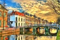 The Doelenbrug bridge across a canal in Leiden, the Netherlands Royalty Free Stock Photo