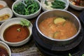 Doenjang soup or bean paste soup on table