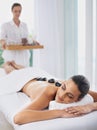 It doesnt get anymore relaxing...a beautiful young woman relaxing during spa treatment. Royalty Free Stock Photo