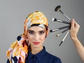 She doesnt need makeup. Studio portrait of a confident young woman wearing a colorful head scarf while looking at Royalty Free Stock Photo