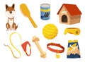 Dog accessories shop icons collection. Pet care supply accessories and decorative products. Petshop supermarket. Pet Royalty Free Stock Photo