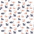 Dog adorable fummy animal Seamless pattern Cute kitty couple small friends