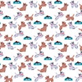 Dog adorable fummy animal Seamless pattern Cute kitty couple small friends