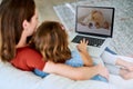 This dog is so adorable Mom. Cropped shot of a mother and daughter using a laptop together at home. Royalty Free Stock Photo