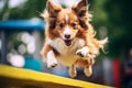 Dog agility competition or training. Dog participating in agility training, overcoming obstacles and showcasing their Royalty Free Stock Photo