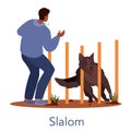 Dog agility salom. Training exercise for pet. Man training his pet dog.