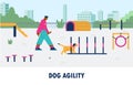 Dog agility training course for puppies and show preparation, flat vector.