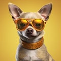 chihuahua dog yellow pet glasses portrait sunglasses puppy animal background cute. Generative AI. Royalty Free Stock Photo