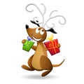 Dog With Antlers and Gifts