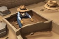 dog archeologist with fedora illustration excavating ancient egyptian tomb AI generated Royalty Free Stock Photo