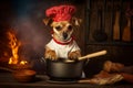 dog as chef working hard at a colorful cake in kitchen generative AI