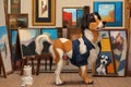 Dog as a famous painter, using its tail as a brush to create abstract masterpieces on a canvas AI Generated