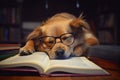 Dog asleep reading. Generate Ai