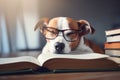 Dog asleep reading. Generate Ai