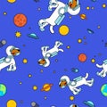 Dog astronaut space pattern seamless. Pet spaceman background. puppy cosmonaut costume. Universe textire Royalty Free Stock Photo