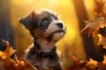 dog in autumn : A beautiful dog walking and running. Generative AI