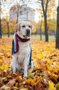 Dog in autumn park.