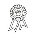 Dog award rosette doodle icon. Hand drawn medal with dog footprint as pets exhibition winner concept. Vector sketch Royalty Free Stock Photo