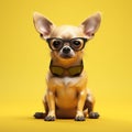 dog pet yellow portrait puppy smart background animal cute chihuahua glasses. Generative AI. Royalty Free Stock Photo