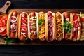 dog background sausage food frankfurter sauce meat bread fast hot american. Generative AI. Royalty Free Stock Photo