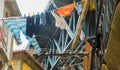 A Dog on a Balcony Next to Hanging Laundry Royalty Free Stock Photo