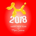 Dog is a balloon. New Year and Christmas card. The dog and its profile. Yellow background. Festive flyer. Vector image of a dog. Royalty Free Stock Photo