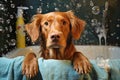 dog bath time with bubbles and shampoo Royalty Free Stock Photo