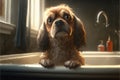 Dog in bath tub, very unhappy about having to get bathed Royalty Free Stock Photo