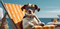 lazy dog vacation beach sunglasses summer relax chair pet funny. Generative AI.