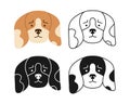 Dog beagle faces cartoon character set puppy childish symbol muzzle line doodle icon doggy pet