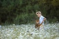 A dog is the best friend for a child . Animal with human outdoors Royalty Free Stock Photo