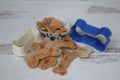 Homemade bone shaped dog biscuits. Royalty Free Stock Photo