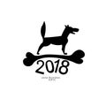 2018 dog black with a bone for the new year for a logo, emblem, background, banner ... Royalty Free Stock Photo