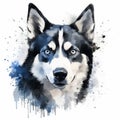 Whimsical Watercolor Siberian Husky Dog Logo Vector Illustration