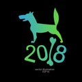 2018 the dog is blue - green with a bone for the new year for a logo, emblem, background, banner Royalty Free Stock Photo
