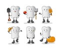 Dog bone farmer group character. cartoon mascot vector