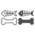 Dog bone and fish skeleton line and glyph icon. Animal food vector illustration isolated on white. Pet food outline Royalty Free Stock Photo