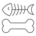 Dog bone and fish skeleton thin line icon. Animal food vector illustration isolated on white. Pet food outline style Royalty Free Stock Photo
