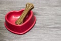 Dog bone in the red bowl