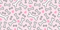 Dog bone seamless pattern vector french bulldog pug valentine wallpaper background isolated pink