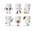 Dog bone thinking group character. cartoon mascot vector