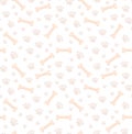 Dog bones seamless pattern. Bone and traces of puppy paws repetitive texture. Doggy endless background. Vector