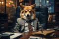 Dog boss, dog in a suit. AI generative