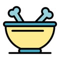 Dog bowl with bones icon color outline vector Royalty Free Stock Photo