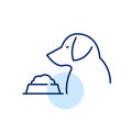 Dog with a bowl full of food. Pet supplies icon. Pixel perfect, editable stroke line Royalty Free Stock Photo