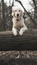 Dog breed Golden Retriever walk in the forest Royalty Free Stock Photo