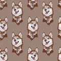 Dog breed Husky seamless pattern. Vector flat illustration.