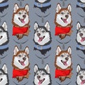 Dog breed Husky seamless pattern. Vector flat illustration.